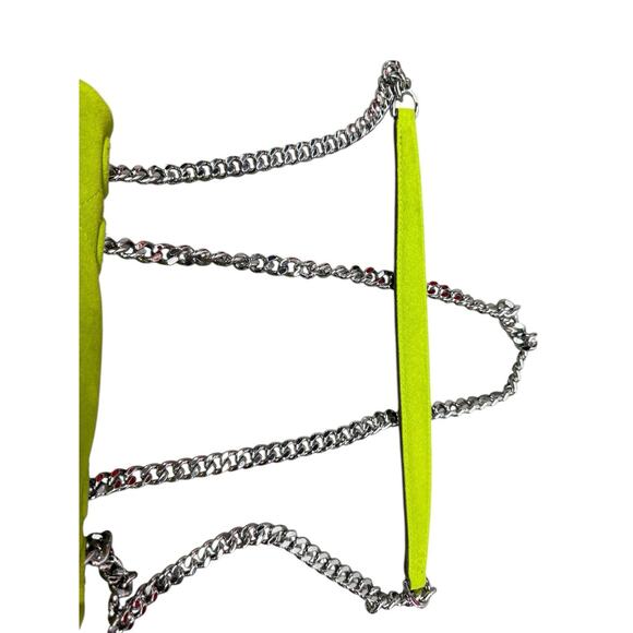 Tory Burch Mini Kira Bag Yellow Green Suede Crossbody Silver Chain - Picture 6 of 13